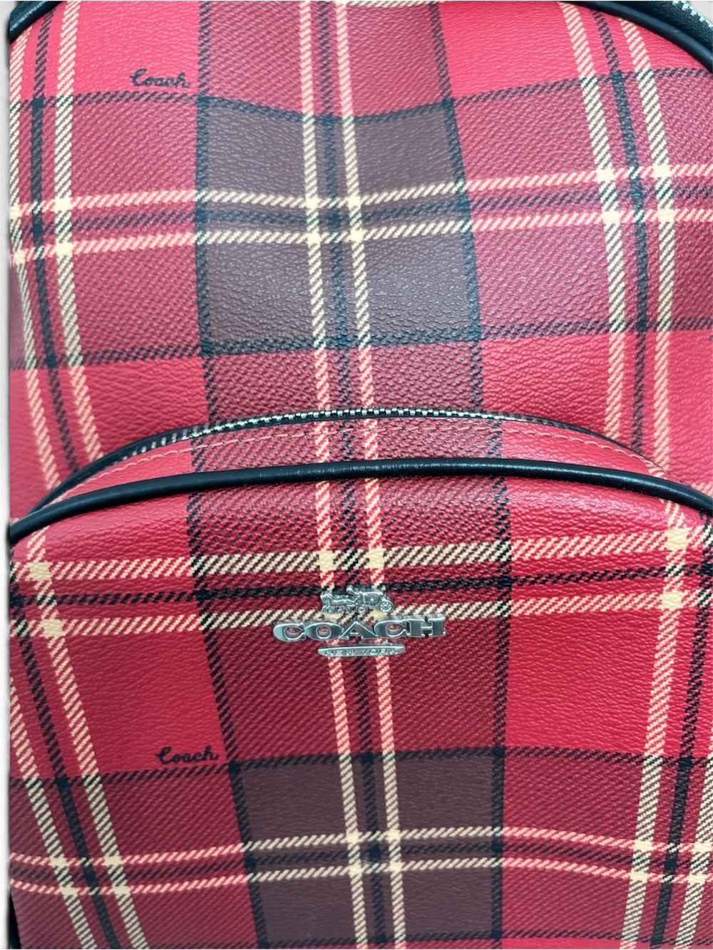 COACH Court Backpack CC145 Red Black Tartan Plaid - Picture 3 of 10